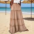thumbnail image 1 of Kojanyu Women's Summer Boho Maxi Skirt A-Line Flowy Ruffle Tiered Elastic High Waist Beach Long Skirt with Pockets and Court Lock Design, 1 of 9