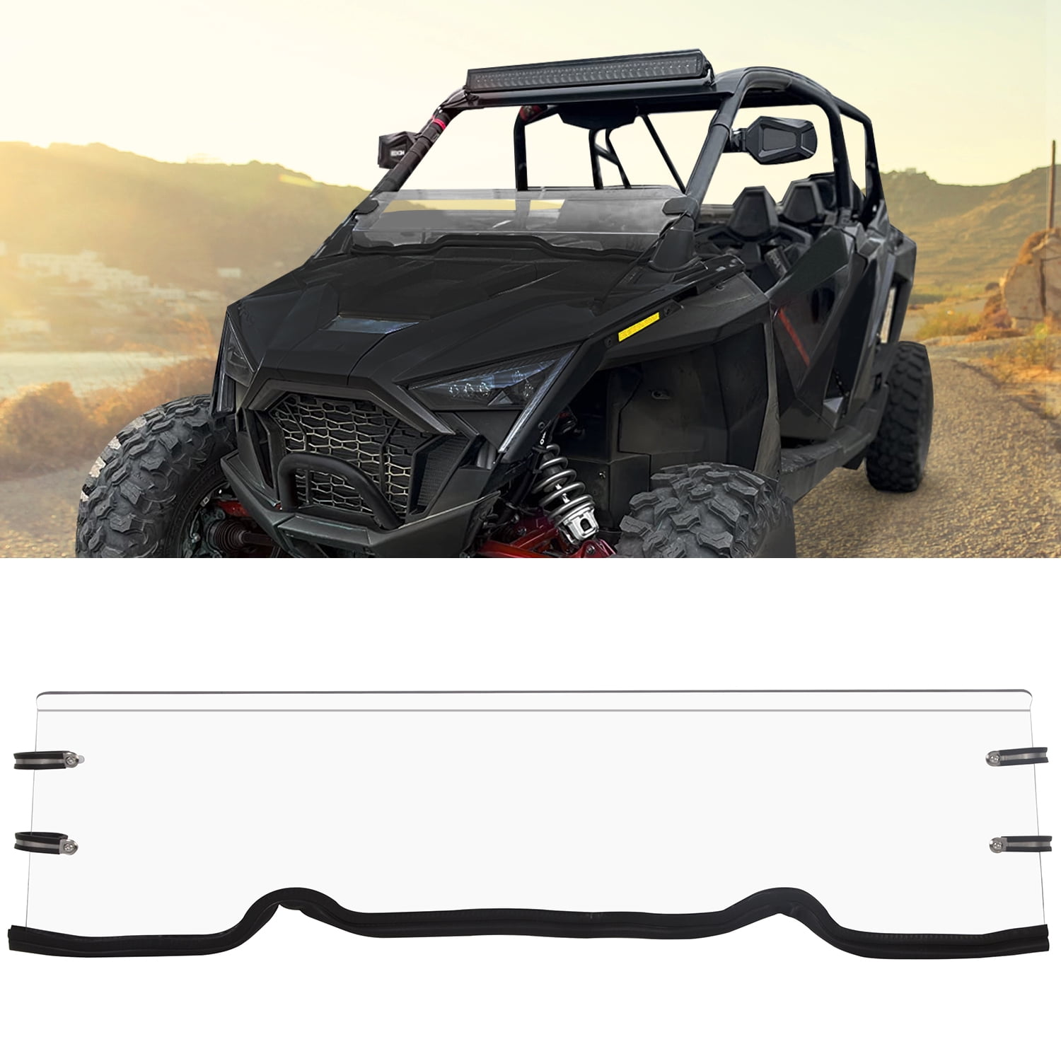 UTV Sun Visor For 1.5"-2" Roll Bars - 180 Degree Adjustable, 5mm Thick, UV Protection | Fits Polaris RZR, Can-Am Maverick, Kawasaki