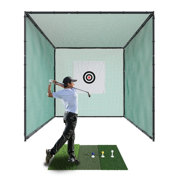 Kojem 10x10x10 Golf Practice Cage Hitting Cage with Steel Frame Golf Nets Backyard for Full Swing and Chipping Practice Driving Indoor or Outdoor