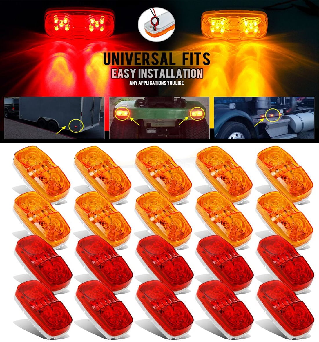 Kojem 20Pcs 2" x 4" Double Bullseye Led Marker Lights 10 diodes Surface