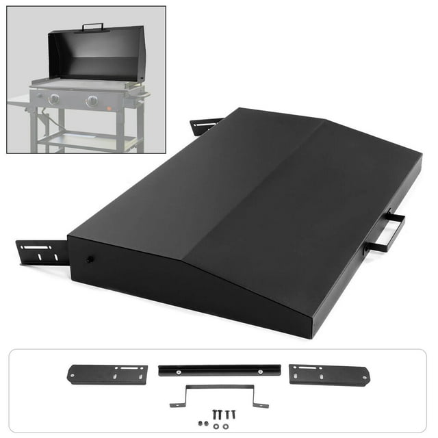 Kojem 28" Steel Hinged Lid Griddle Cover, Rear Grease Collection, For