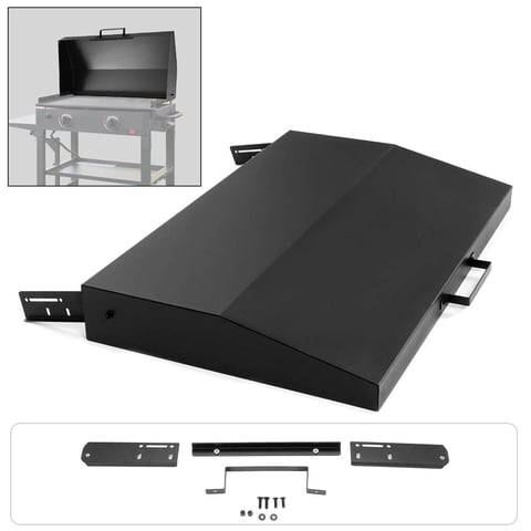 Kojem 28" Hinged Lid Griddle Cover for 28 inch Blackstone Griddle with Rear Grease Collection Black Steel