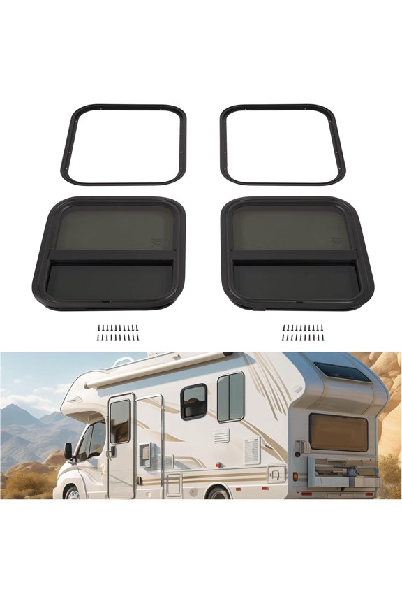 2PCS 17.5" H x 15.5" W Vertical Slider RV Window W/ Trim Ring for Camper Trailer