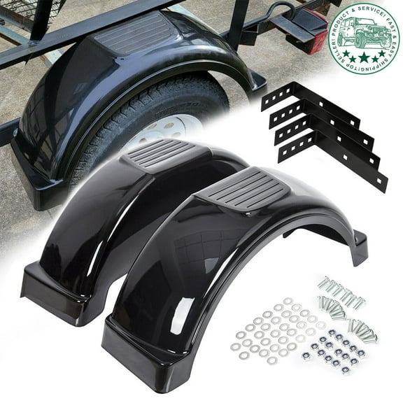 Kojem 2Pcs 13" Single-Axle Trailer Fenders W/Steps Skirt Boat Black