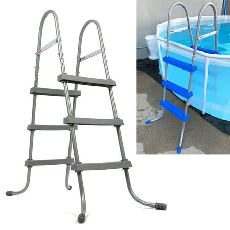 Kojem 36 Inch Swimming Pool Ladder with 3 Step Plastic Removable Steps Non-Slip Steel Grey for Above Ground Pool Steps