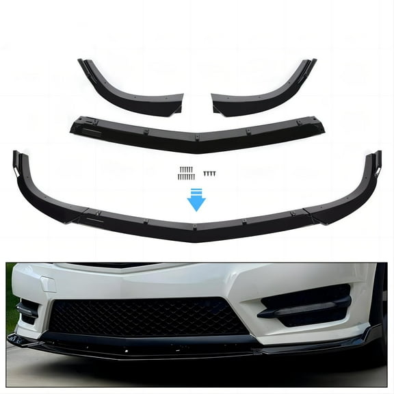 Kojem 3Pcs Front Bumper Lip Splitter Compatible with 2012-2014 Mercedes Benz W204 C180 C200 C220 C250 C300 Sport Models Under Chin Spoiler Air Dam