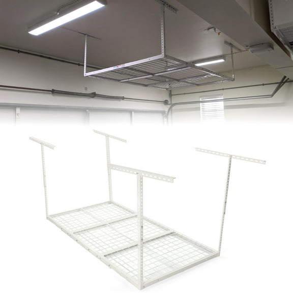 Kojem 3x6 Overhead Garage Storage Adjustable Ceiling Storage Rack, 72" Length x 36" Width x 40" Height, White