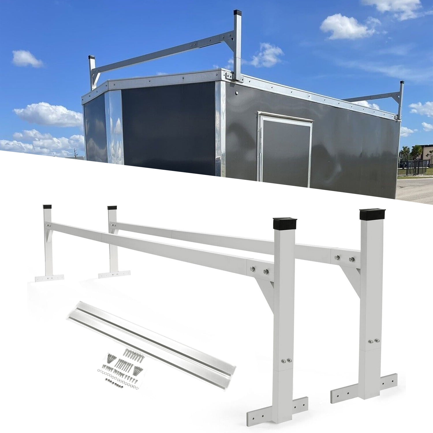 Ladder For Rood Rack Kojem, Trailer Ladder Roof Rack, 4'-8.5' Adjustable, Silver Aluminum ...