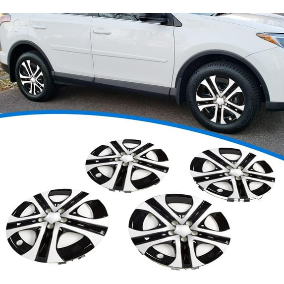 Kojem 4x17" Silver & Black Hub Caps Full Rim Wheel Skin Covers for 2013-2018 Toyota RAV4