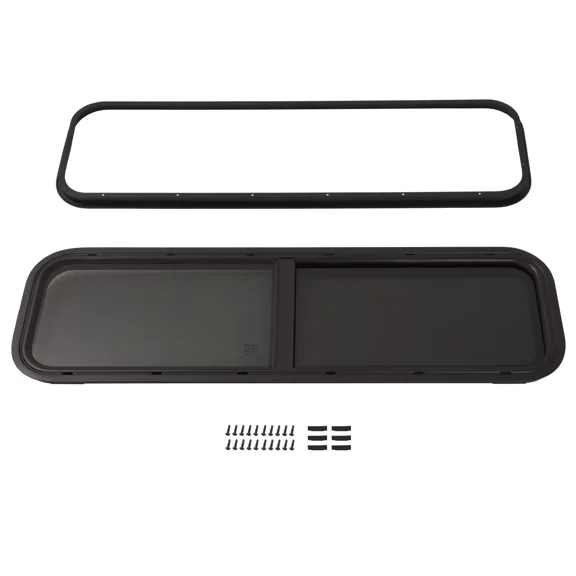 Kojem 42" × 12" RV Window W/ Trim Ring for RV Trailer Horizontal Slide Dark Black