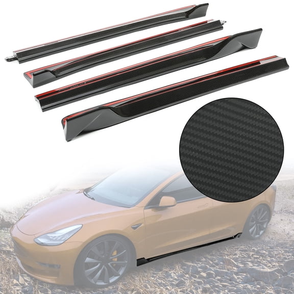 Kojem 4Pcs Pair Side Skirts for 2017-2025 Tesla Model 3 LH RH Rocker Panels Carbon Fiber Printing Extension ABS Plastic