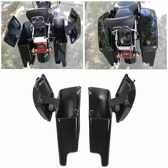 Kojem 5'' Extended Hard Saddle Bags for 1993-2013 Harley Davidson Road King Glide Softail All Touring Models (Stretched Vivid Black W/Lid & Latch Key)