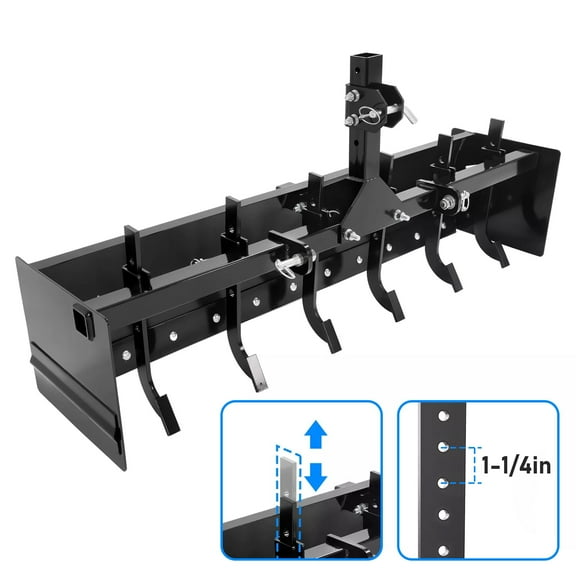 Kojem 55" Three Point Box Scraper Compatible with CAT-0 Tractor Leveling Grading Landscaping Adjustable Black Steel
