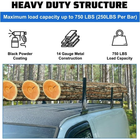 Kojem 59" Ladder Roof Racks 3 bar Van for 1996-Up Chevy Express Fullsize 750 LBS Capacity Steel Black