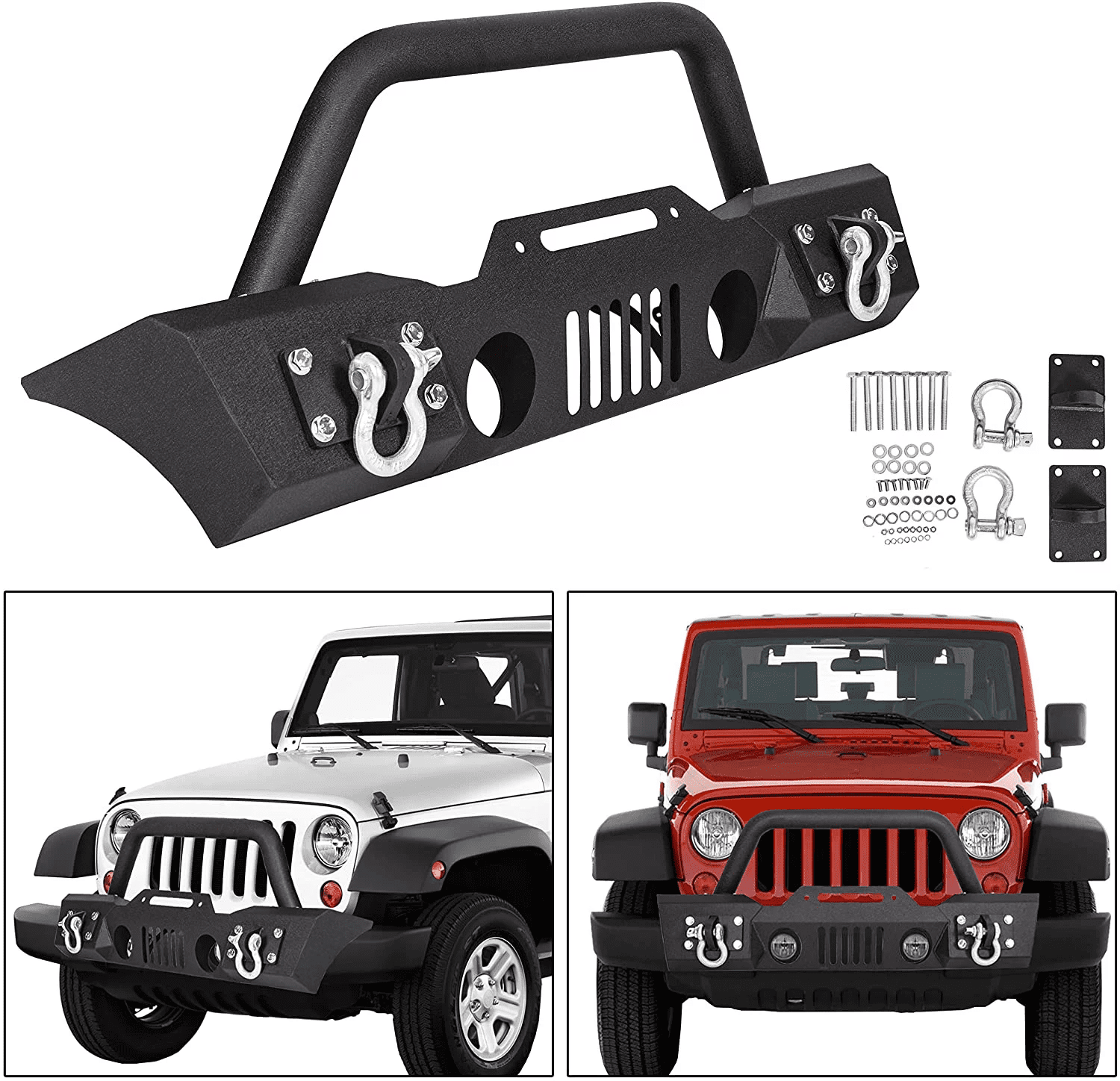 Kojem 5U0D040O8JPI, Automotive Front Bumper with Heavy-Duty fits Jeep Wrangler 2007-2018 Black