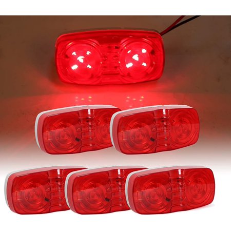 Kojem 5pcs Double Bubble Bullseye Led Side Marker Clearance Lights 12V Red Surface Mount  4" Rectangular Rectangle Tiger eye Led Marker Lights for RV Truck Camper ORV ATV Motorcycle 10 Diode
