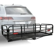 Kojem 60" Folding Hauling Hitch Cargo Mount Carrier Mounted Basket 60"x 24"x 14" Long Luggage Rack with 2 inch Receiver Preserve Space