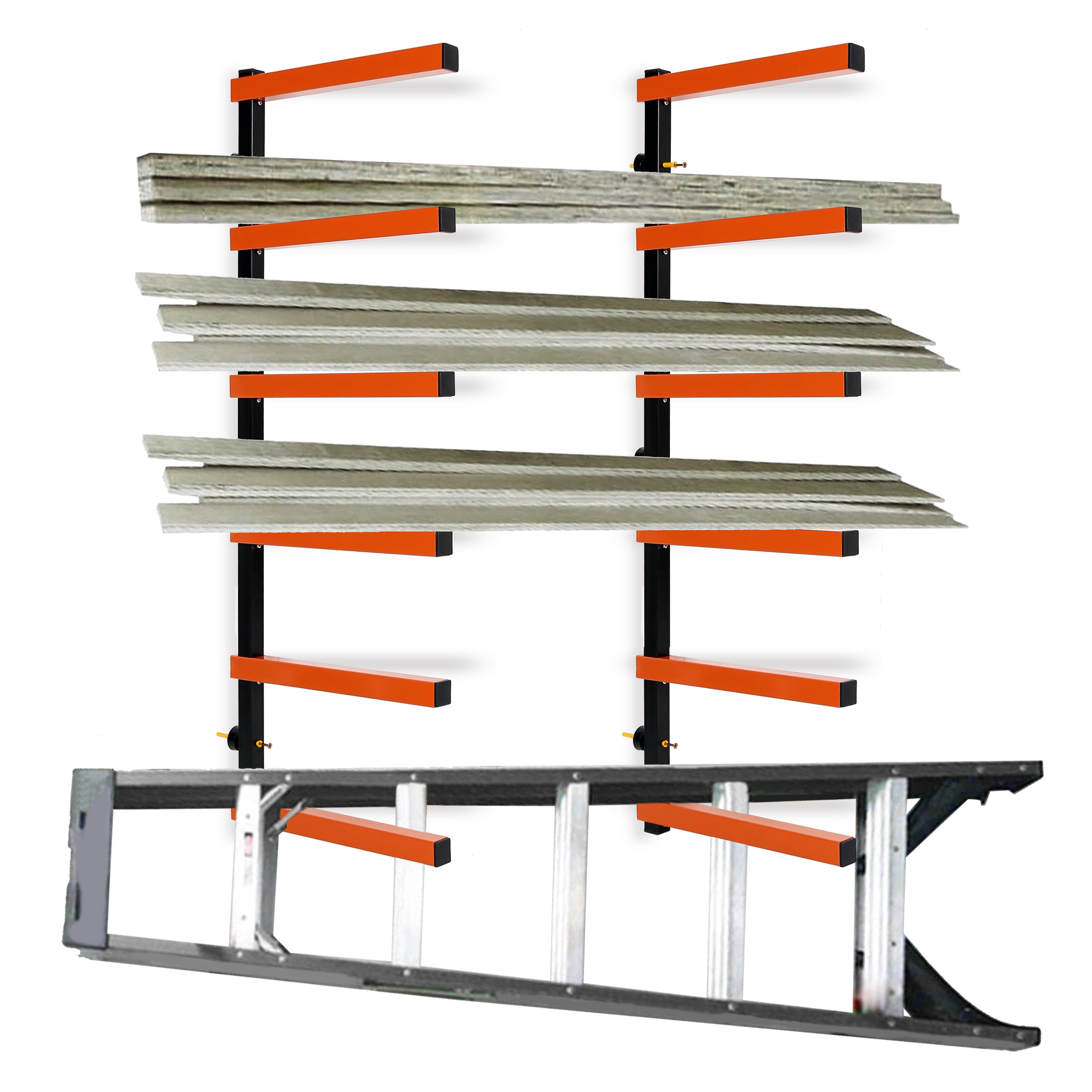 Wood Level Rack Kojem 6-Level Wall-Mounted Lumber Rack, 600lb Capacity, Metal - Orange ...