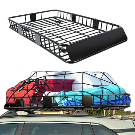 Kojem 64" Universal Black Roof Rack Cargo with Expandable Car Top Luggage Holder Carrier Basket SUV 250Lbs