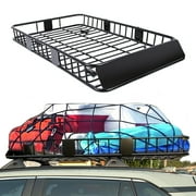 Kojem 64" Universal Roof Rack Basket, Expandable Cargo Carrier, Car Top Luggage Storage Holder, SUV 250Lbs Black