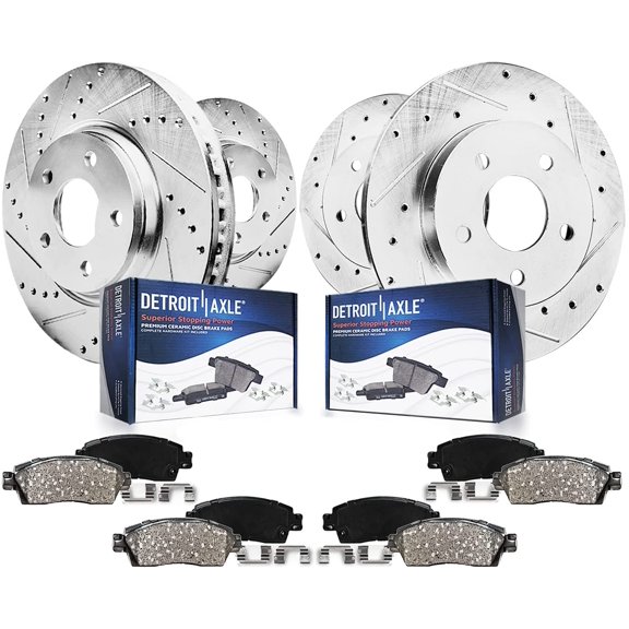 Kojem 8-Piece Front & Rear Drilled Slotted Disc Brake Rotors & Ceramic Brake Pads Kit for 2016-2021 Compact Sedan/Coupe, 11.10" Front 10.24" Rear Replacement Set