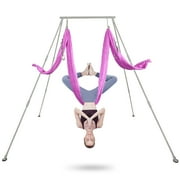 Kojem 97/2.46m Aerial Yoga Stand Portable Rig Yoga Swing Bar 250kg/551lbs Aluminum Rack   Nylon Silk Indoor Outdoor Use with 20Ft/6m Aerial Purple Silk