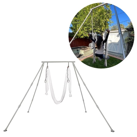 Kojem 97in Aerial Yoga Stand Portable Yoga Swing Bar with 20ft White Aerial Silk Aerial Rig 551 LBS