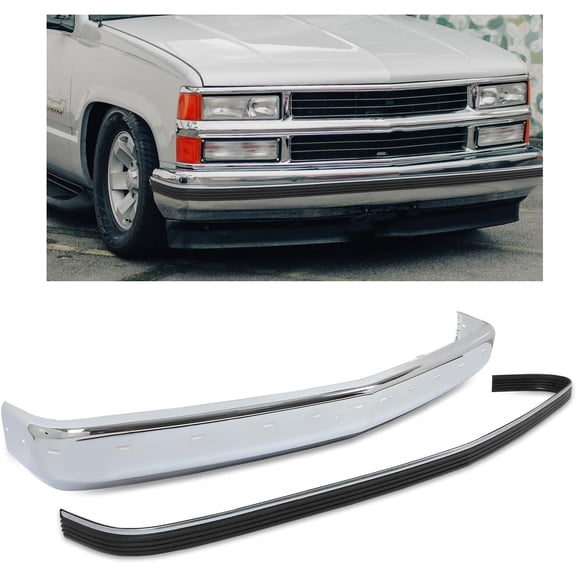 Kojem Alloy Steel Plastic Bumper Compatible with 1988-2000 Chevy Silverado Gmc Sierra Ck 1988-2000 Replacement For 15574111 Gm1002802 15574113 Gm1057127
