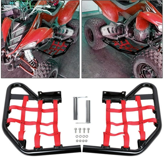 Kojem Aluminium Side Step Nerf Bars Foot Pegs for All Raptor 700 Models and Years with Red Webbing nets