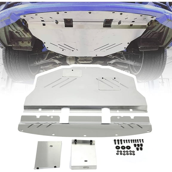 Kojem Aluminum Engine Splash Shield Under Tray Skid Plate Compatible with 2011-2014 Subaru WRX STI Impreza (any trim) - Silvery