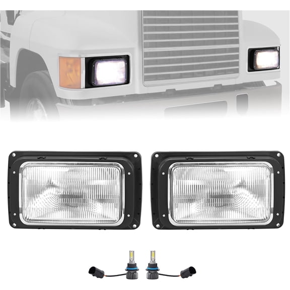 Kojem LED Headlight Pair Compatible with 1990-2017 Mack CH613 SFA Hood Truck Headlamp Front Light Lamp Clear Lens Plastic w/LED Bulbs Replacement for 2M0516CM 21077000