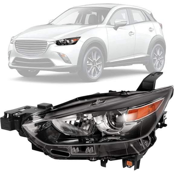 Kojem Front Left Halogen Headlight Compatible with 2016-2022 Mazda CX-3 Replacement for MA2518173 20975201 W/O LED Front Light Lamp Clear Lens Black Housing - Left Driver Side