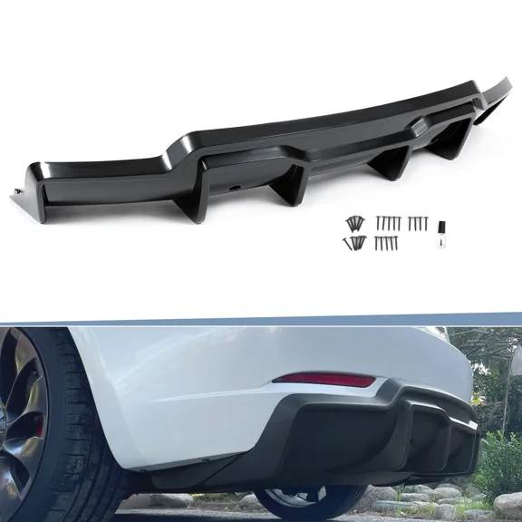 Kojem Diffuser Compatible with 2017-2023 Tesla Model 3 Rear Sedan V Style Rear Bumper Diffuser Lip Valance Splitter Body Kit ABS Plastic