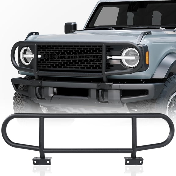 Kojem Black Alloy Steel Bumper Compatible with 2021-2025 Ford Bronco Bumper Grille Grill Guard Impact Frame Wmodular Bumper Only Steel Powder Coated Black 2021-2025