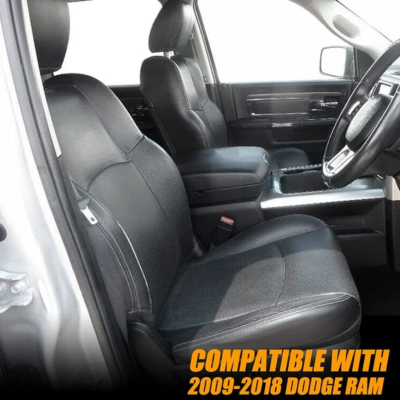 Kojem Black Artificial Leather Seat Covers Replacements for 2009-2018 Dodge RAM Passenger & Driver Side 4 Pieces (No Headcover Included)