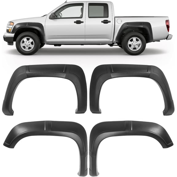 Kojem Black Plasticpp Fender Compatible with 2004-2012 Chevy Chevrolet Colorado Gmc Canyon Extension Style 3pieces Per Fender Flares Plasticpp Textured Black 2004-2012