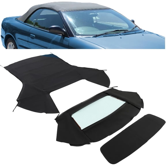 Kojem Black Sailcloth Vinylglass Window Compatible with 1996-2006 Chrysler Sebring Dodge Stratus Durable Black 1996-2006