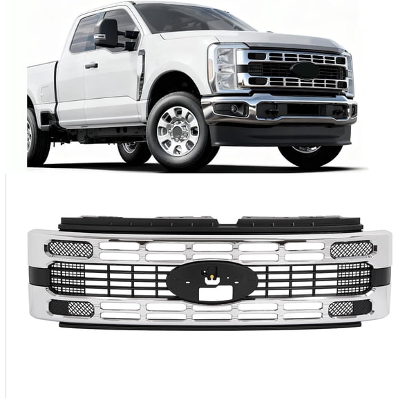 Kojem Blacksilvery Plasticabs Bumper Compatible with 2023-2025 Ford F250 F350 F450 F550 Super Duty Blacksilvery Front Bumper Chrome Grille Plasticabs Replacement For Pc3z8200bb Fo1200729