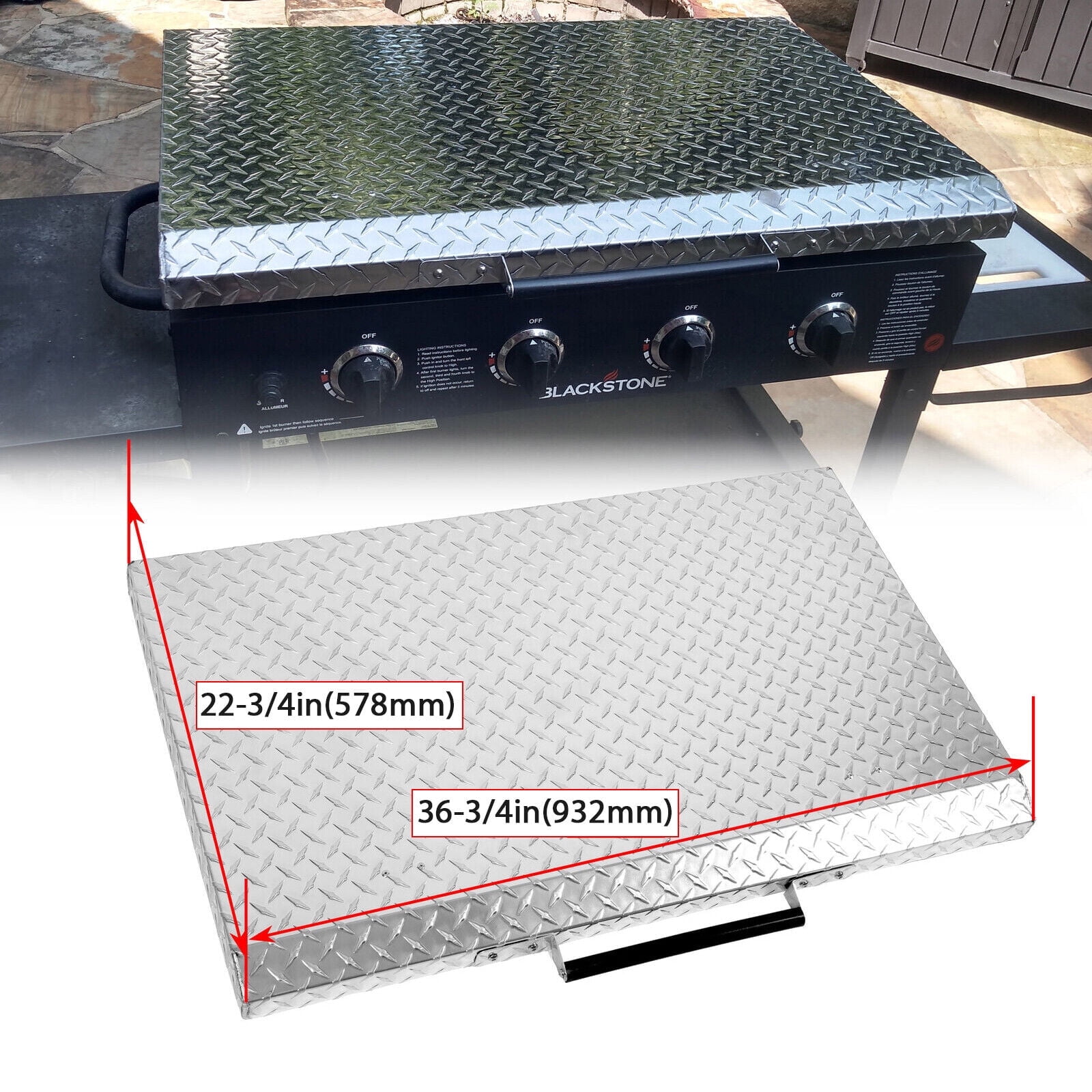 Kojem Blackstone Griddle Cover Lid 36" Silver Waterproof Aluminum for Charbroil Camp Chef Outdoor Barbecue with Heatproof Handle