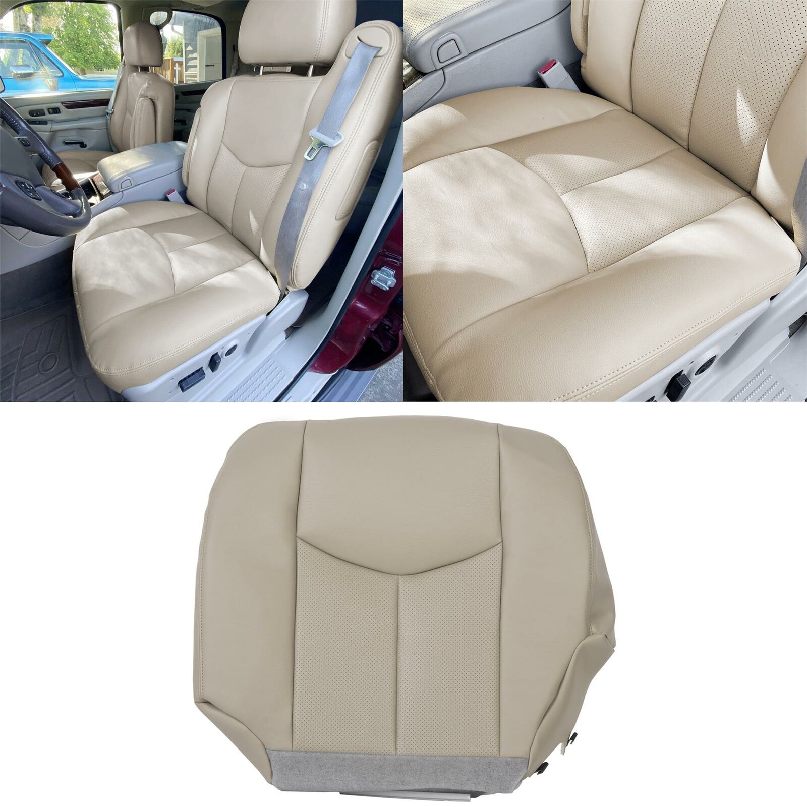 GXARTS Coprisedile In Pelle Grigio Per Conducente - Compatibile Chevy Tahoe, GMC Sierra 1500/2500HD (2003-2006)