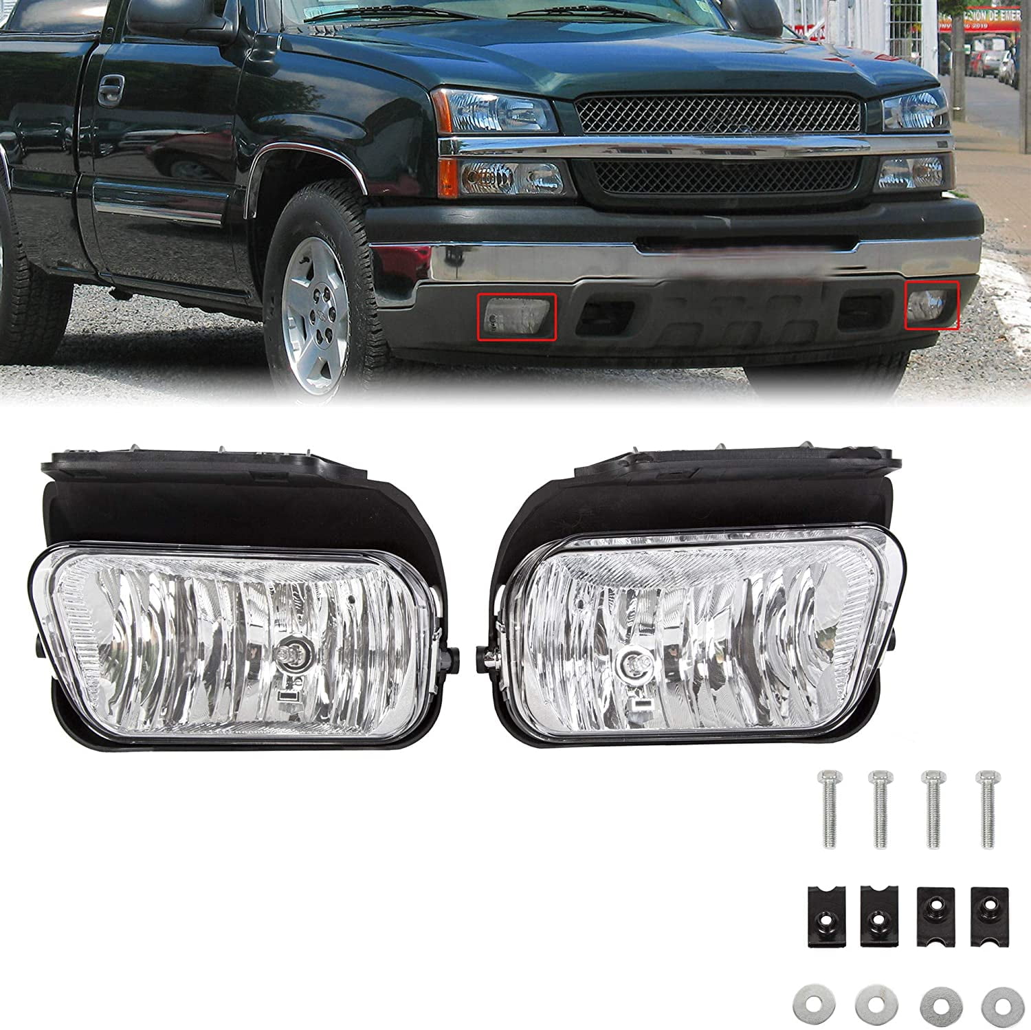Kojem Bumper Fog Lights Lamps for 2003-2007 Chevy Silverado，2002-2006 Chevy Avalanche with Bulbs Left+Right