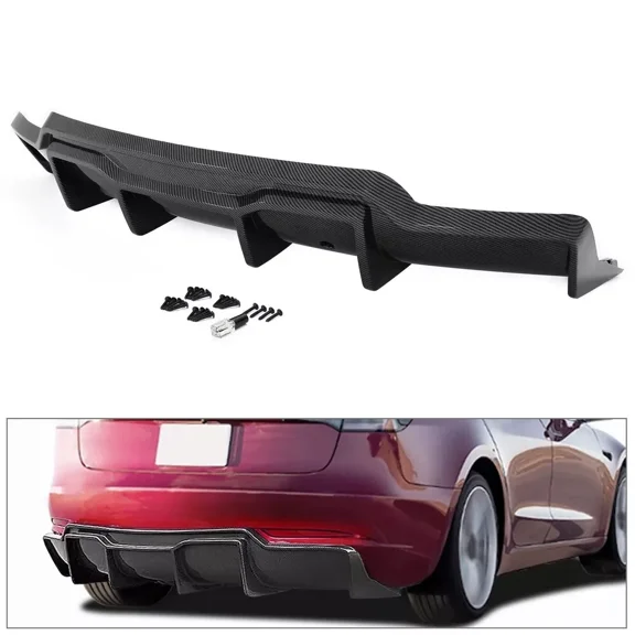 Kojem Bumper Diffuser Compatible with 2017-2023 Tesla Model 3 Rear Lower Bumper Lip Spoiler Valance Protector Body Kit V Style Carbon Fiber