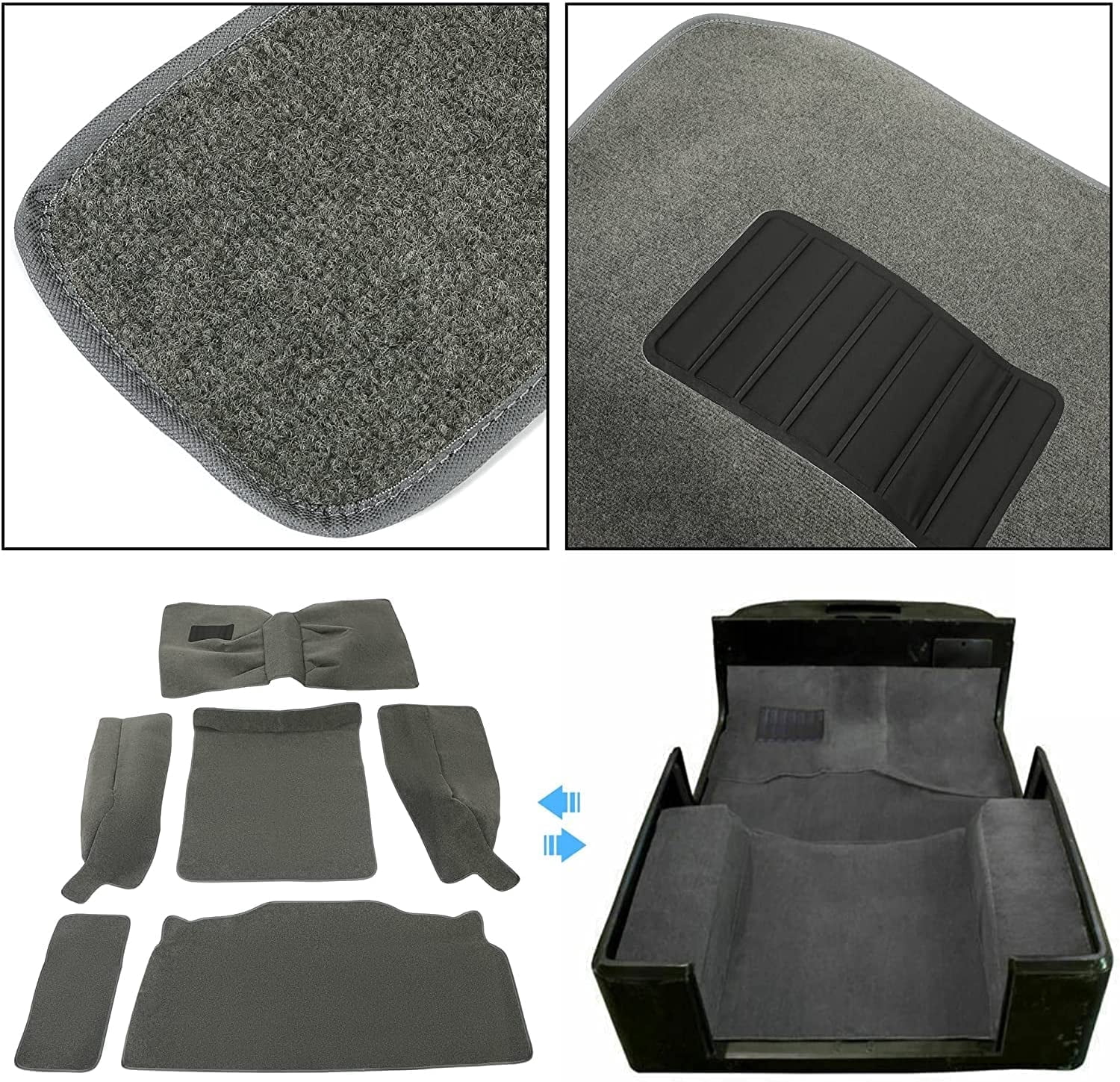 Wrangler Rugs Kojem Jeep Wrangler YJ Carpet Mat Kit, 6pcs Grey Interior Floor Rug ...