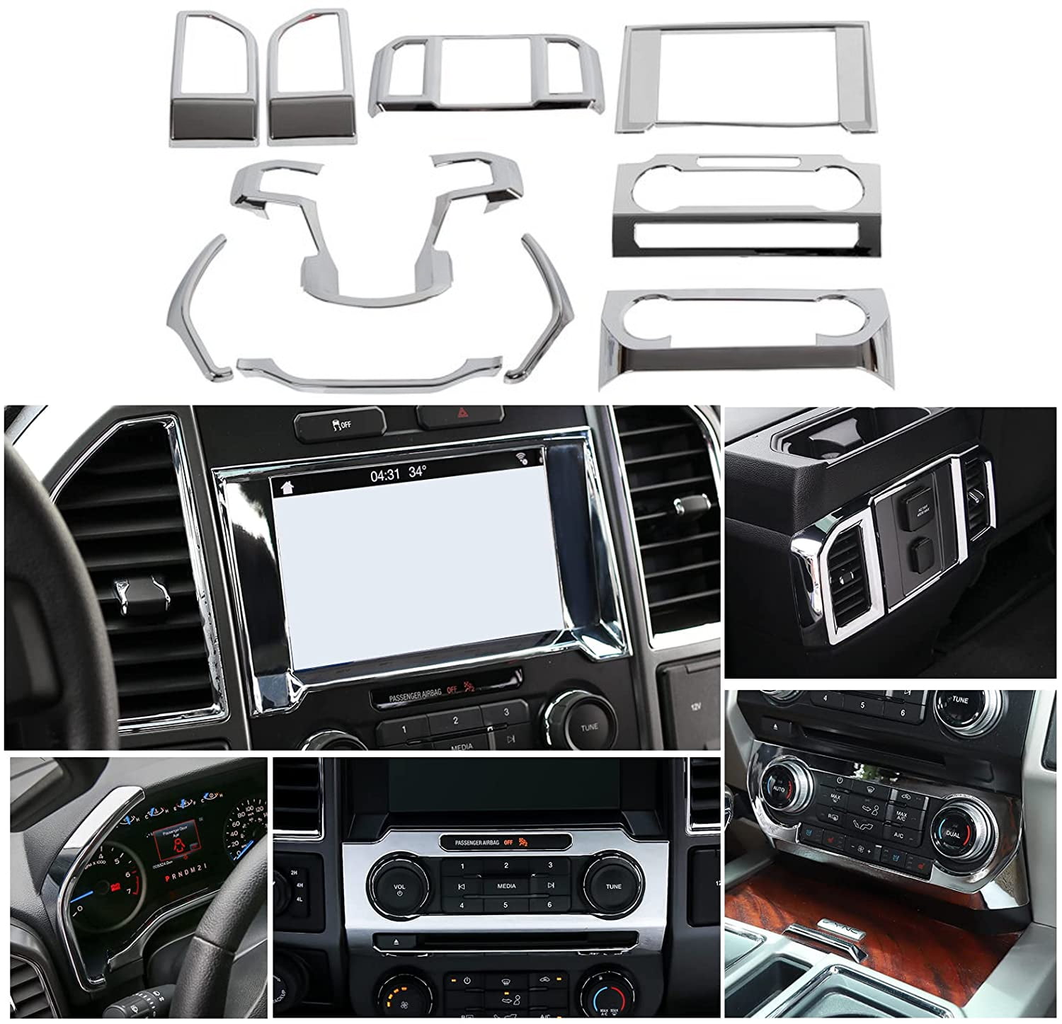 CheroCar Black Wood Grain Dashboard Air Vent Cover Trim For Ford F150 2015+ (2-Pack, Side Outlets) - View #2