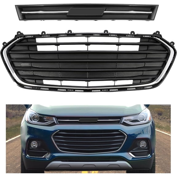 Kojem Chrome Black Abs Plastic Bumper Compatible with 2017-2021 Chevy Chevrolet Trax Replacement For 2017-2021 Replacement For 42615979