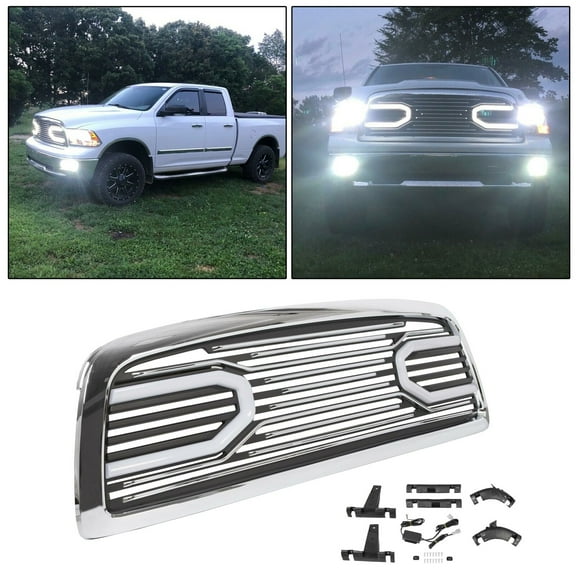 Kojem Chrome Grille w/Replacement Shell Packaged Compatible with 2009-2012 Ram 1500 models (Lights included)