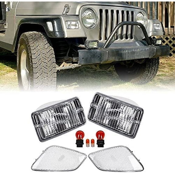 Kojem Clear Bumper Signal + Fender Side Marker Lights Combo Compatible with 1997-2006 Jeep Wrangler TJ