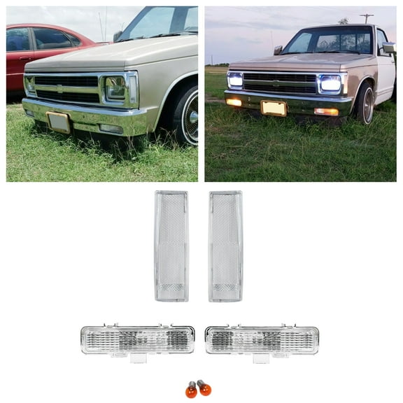 Kojem Clear Front Corner Lights + Front Bumper Signal Lights Compatible With 1983-1994 Chevy Blazer & 1982-1993 Chevrolet S10 Set Of 4
