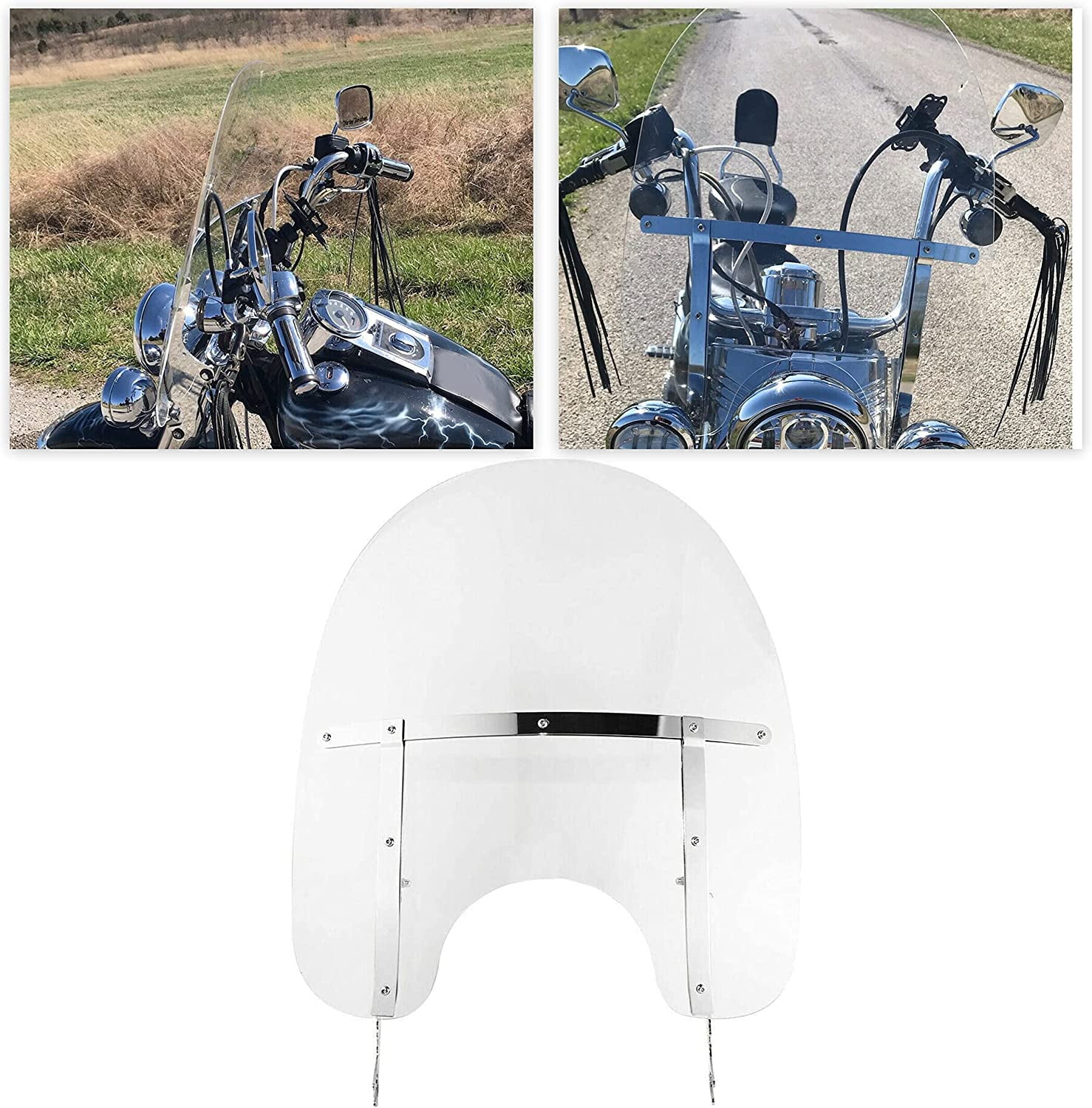 ECOTRIC Kojem Clear Motorcycle Windshield for 2000-2017 Harley Davidson Heritage Softail Classic FatBoy FLS FLST FLSTC FLSTF FLSTFB FLSTN 26-1/2" (H) X 23" (W) Detachable Windscreen