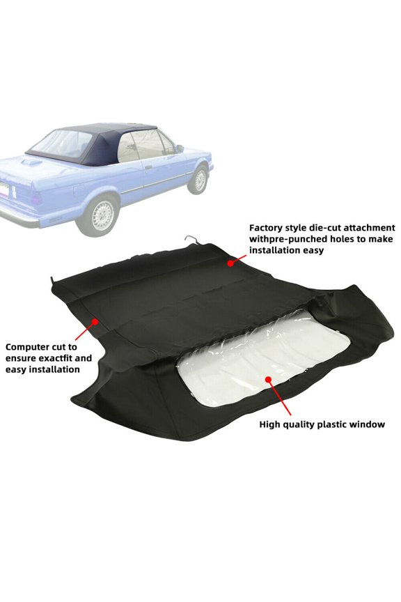 Convertible Soft Top Sailcloth Vinyl W/Clear Plastic Window for 1986-1993 318i 325i M3 BMW 3 Series E30 Black